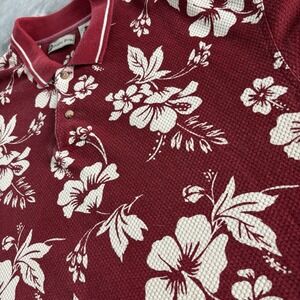 Bugle Boy Floral Polo Shirt Mens XL Burgundy White Hawaiian‎ Tropical Golf